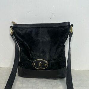 FOSSIL Vintage Re-Issue (VRI) Black Leather Calf Hair Crossbody Shoulder bag